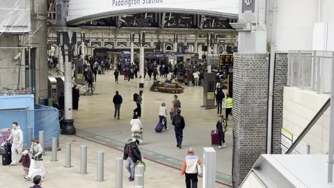 Elevated View of Paddington Station with Commuters London Video stock 332854740