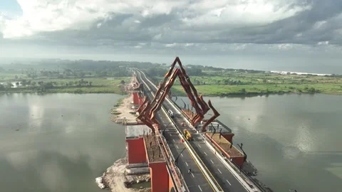 Elevated View of Pandansimo Multiarch Bridge 스톡 동영상 311386168