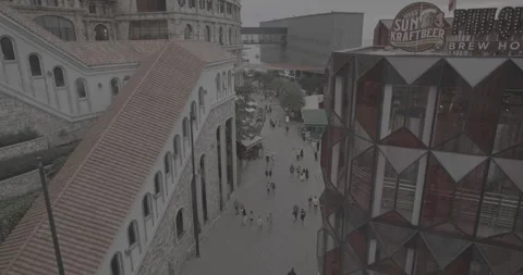 Elevated View of Phu Quoc Brew House and Pedestrian Street in Sunset Town Stock Footage 347155539