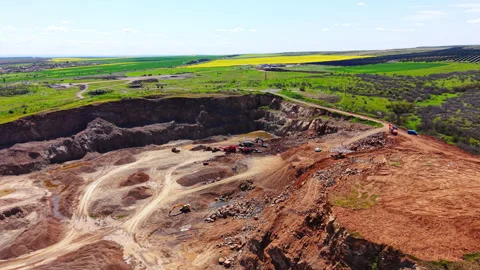 Elevated view of quarry pit with processing plant, Bulgaria Stock Footage 339005892