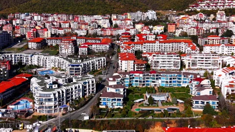 Elevated view of residential apartment complex, Bulgaria Stock Footage 339671990