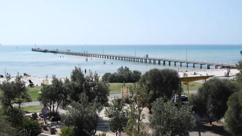 Elevated view of Rosebud Pier, beach and playground. Melbourne Australia Stock Footage 252067774
