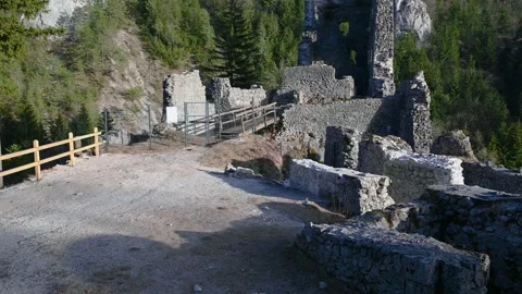 Elevated view of ruins of medieval castle Kamen in Slovenia Stock Footage 150552162