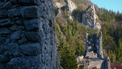 Elevated view of ruins of medieval castle Kamen in Slovenia Stock Footage 150817509