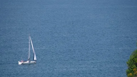 Elevated view of sailboat passing by Stock Footage 158372779