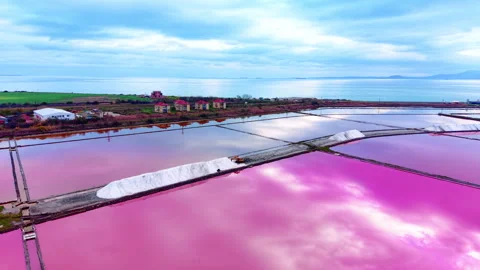 Elevated view of salt pans leading to open sea, Bulgaria Stock-Footage 340405053