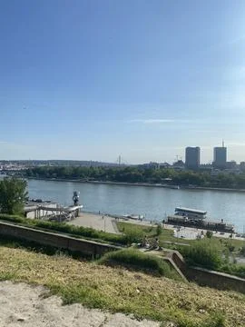Elevated view of Sava and Danube rivers from Belgrade fortress Stock Photos