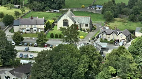 Elevated view of scenic Peak District village. Stock Footage 53417458