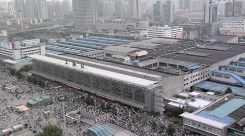 Elevated View of the Shanghai Main Railway Station Stock Footage 38600361