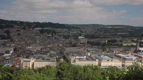 Elevated view of the skyline of Bath Spa, Somerset, UK Stock Footage 131946805