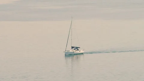Elevated view of small boat on open sea Stock Footage 158667387