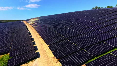 Elevated view of solar panel rows on hillside, Bulgaria Video stock 344691167