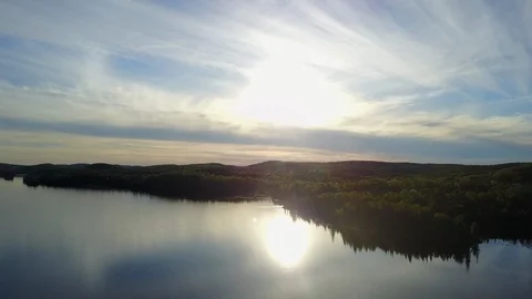 Elevated view of sunlight reflecting in lake water of Algonquin park Stock Footage 109350416