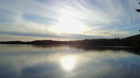 Elevated view of sunlight reflecting in lake water of Algonquin park Stock Footage 109351412