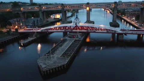 Elevated view of the Swing Bridge in Newcastle Upon Tyne Stock Footage 133563276