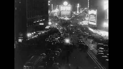 Elevated View Of Times Square At Night With Street Traffic And Neon Signs Stock Footage 120684582