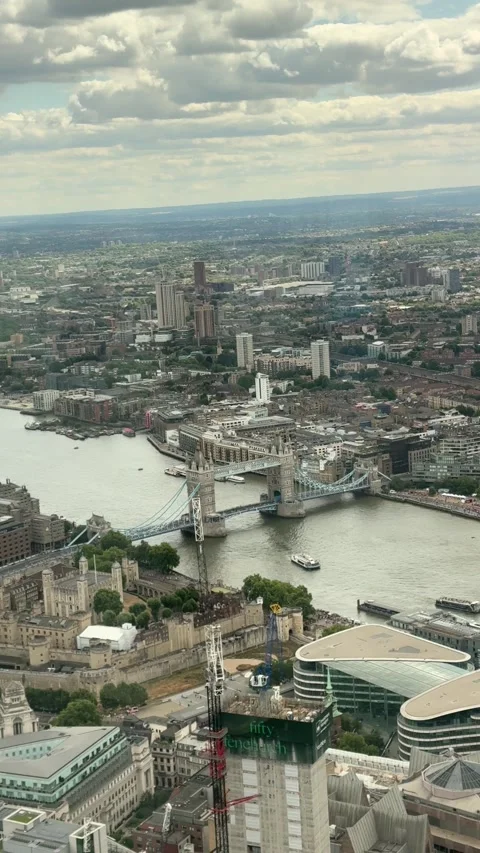 Elevated view of Tower Bridge crossing the River Thames Stock Footage 340529786