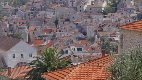 Elevated view of the town of Hvar, Hvar Island, Dalmatia, Croatia, Europe Stock Footage