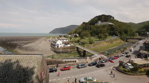 Elevated view of the town of Lynmouth in Devon Stock Footage 142437398