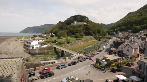 Elevated view of the town of Lynmouth in Devon Stock Footage 142437486