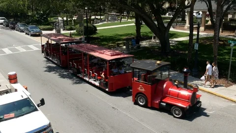 Elevated view of Trolley Tour, St. Augustine, Florida, United States. 스톡 동영상 115901191