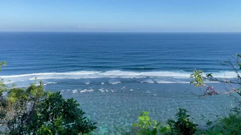 Elevated View of Tropical Blue Ocean and Clear Reef in Bali Stock Footage 337336279