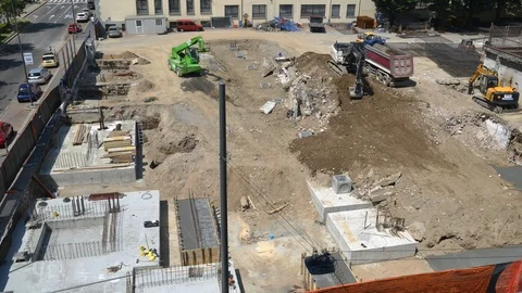 Elevated view of workers on-site construction concept - Timelapse Stock Footage 92913510