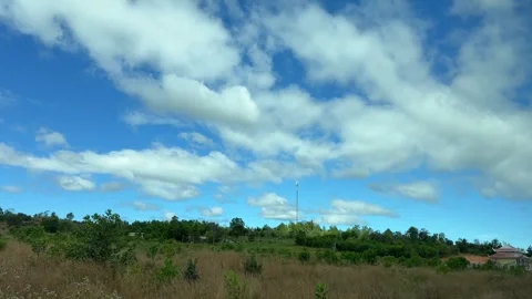 Elevated viewpoints catch shifting cloud textures while nearby trees streak Stock Footage 324839035