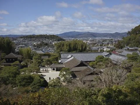 Elevated views over Kyoto rooftops from the Ginkakuji hill, Japan Stock Photos