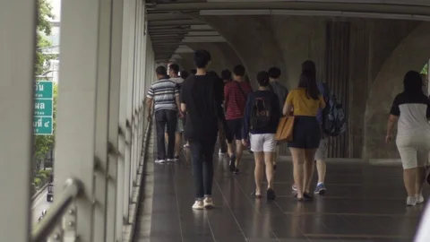 Elevated walkway over Ratchaprasong intersection, 20 May 2018, Bangkok, Thail Stock Footage 90056197