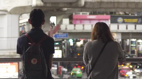 Elevated walkway over Ratchaprasong intersection, 20 May 2018, Bangkok, Thail Stock Footage 90056968