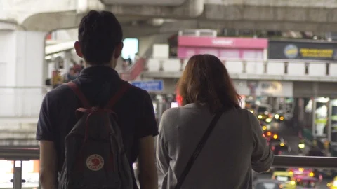 Elevated walkway over Ratchaprasong intersection, 20 May 2018, Bangkok, Thail Stock Footage 90057126
