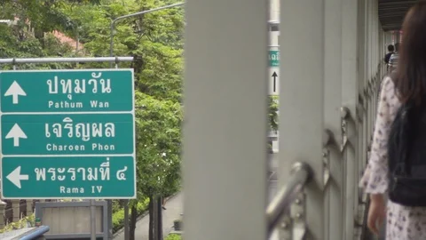 Elevated walkway over Ratchaprasong intersection, 20 May 2018, Bangkok, Thail Stock Footage 90057481