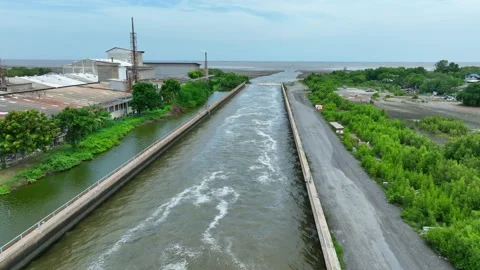 A elevated water drainage bridge by drone aerial view. Stock Footage 314032812