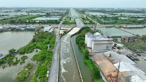 A elevated water drainage bridge by drone aerial view. Stock Footage 314032846