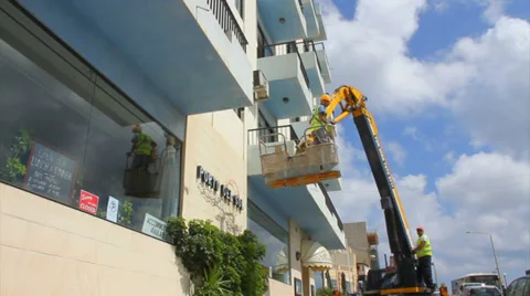 Elevated work platform, cherry picker, boom lift, man lift,  Stock Footage 37307071