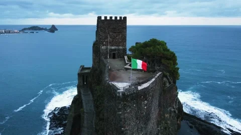 Elevating above Castle by the sea Stock Footage 167310417