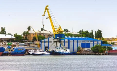 Elevating complex for transshipment of grain and oilseeds as part of a reload Stock Photos