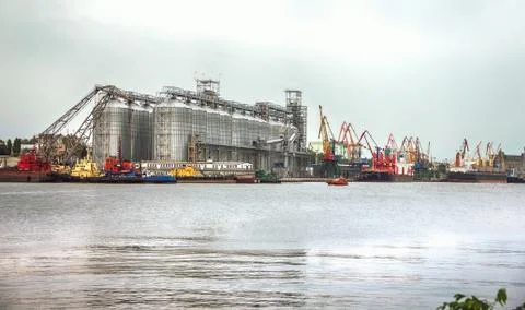 Elevating complex for transshipment of grain and oilseeds as part of a reload Stock Photos