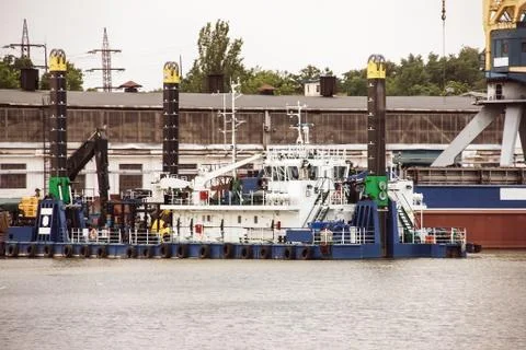 Elevating complex for transshipment of grain and oilseeds as part of a reload Stock Photos