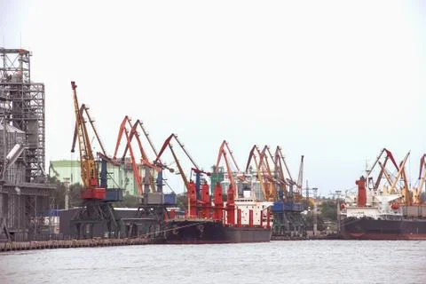 Elevating complex for transshipment of grain and oilseeds as part of a reload Stock Photos