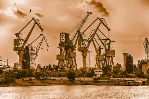 Elevating complex for transshipment of grain and oilseeds as part of a reload Stock Photos