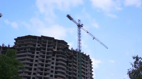 Elevating crane on a construction site. Timelapse. Stock Footage 38227604