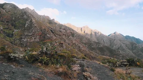 Elevating drone shot of a Anaga mountain range, Tenerife Stock Footage 109240358
