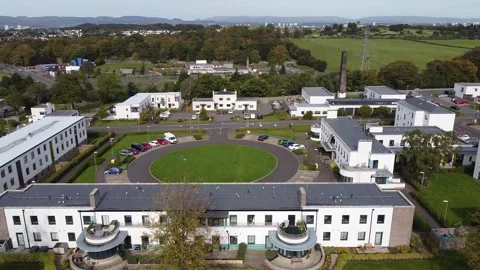 Elevating HD Drone View of Modern UK Residential Area &amp; Scenic Vista Stock Footage 254583809
