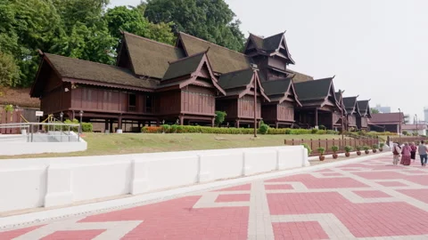 Elevating Shot of Melaka Sultanate Palace Museum Exterior Stockbeeldmateriaal 345113813
