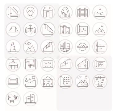 Elevation Complete Vector Package with 32 128x128 Thin Line Detail Enhanced.. 스톡 일러스트