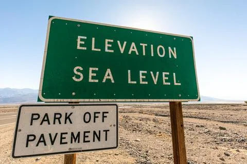 Elevation Sea Level Sign In Death Valley, California Stock Photos
