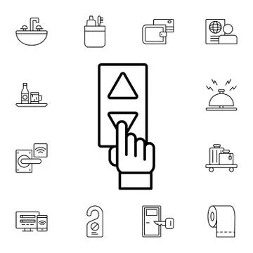 Elevator, arm, button flat vector icon in hotel service pack Stock Illustration