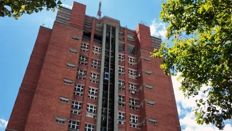 Elevator ascending city hall tower through green trees, Montevideo, Uruguay Stock Footage 341771652